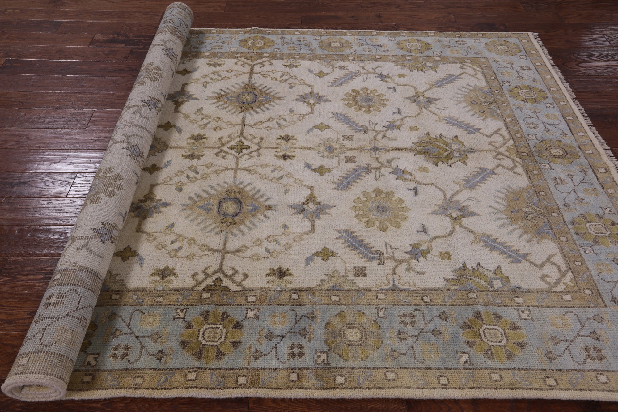 Ivory Turkish Oushak Hand Knotted Wool Rug - 6' 3" X 9' 2" - Golden Nile