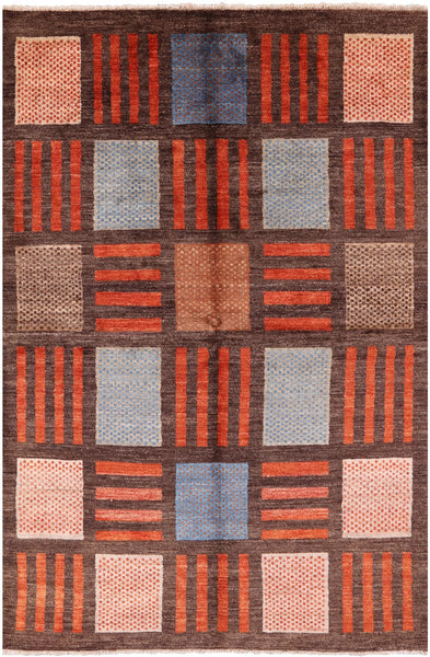Brown Tribal Gabbeh Hand Knotted Wool Area Rug - 5' 4" X 8' 0" - Golden Nile