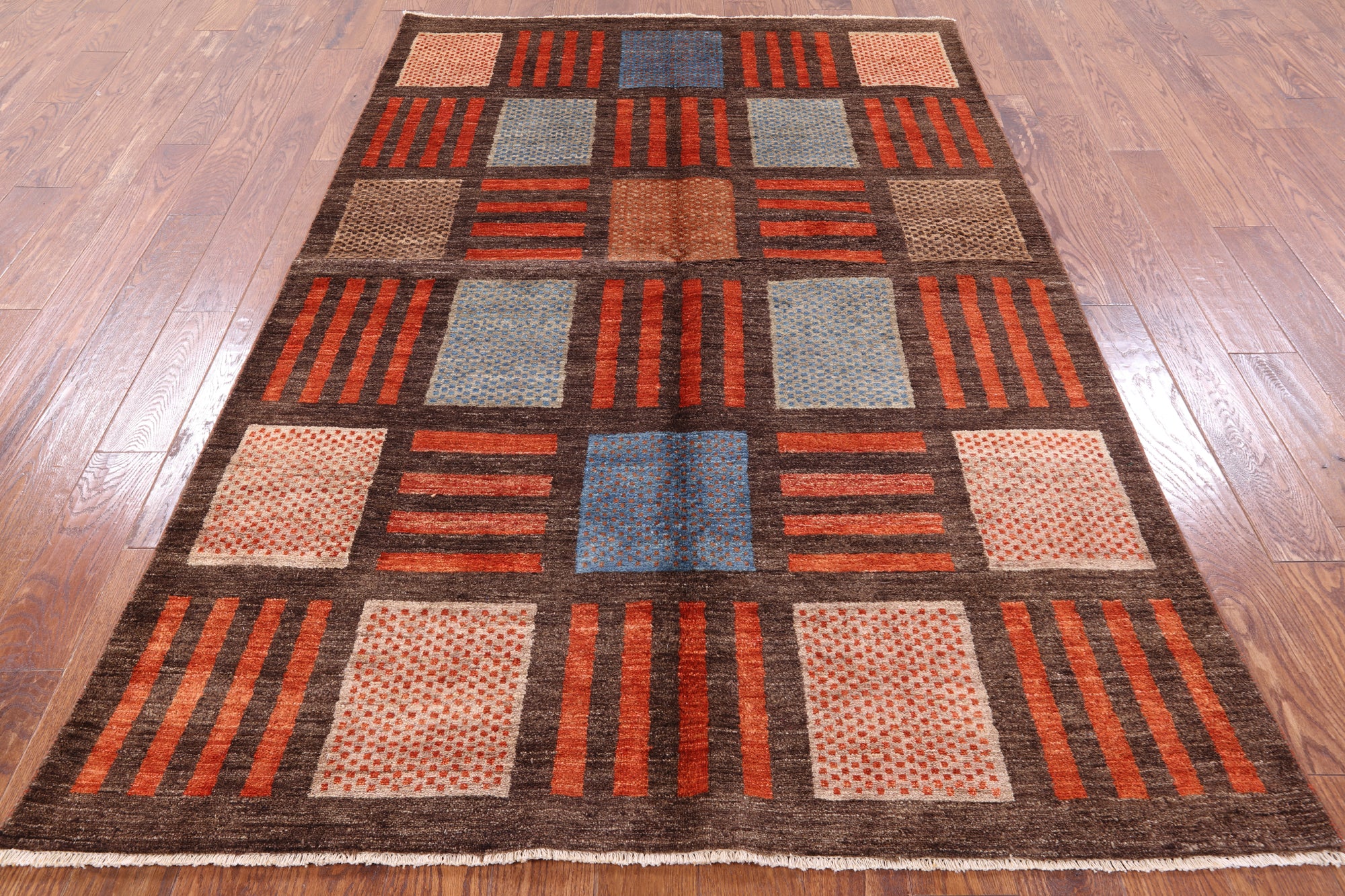 Brown Tribal Gabbeh Hand Knotted Wool Area Rug - 5' 4" X 8' 0" - Golden Nile