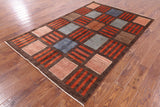 Brown Tribal Gabbeh Hand Knotted Wool Area Rug - 5' 4" X 8' 0" - Golden Nile
