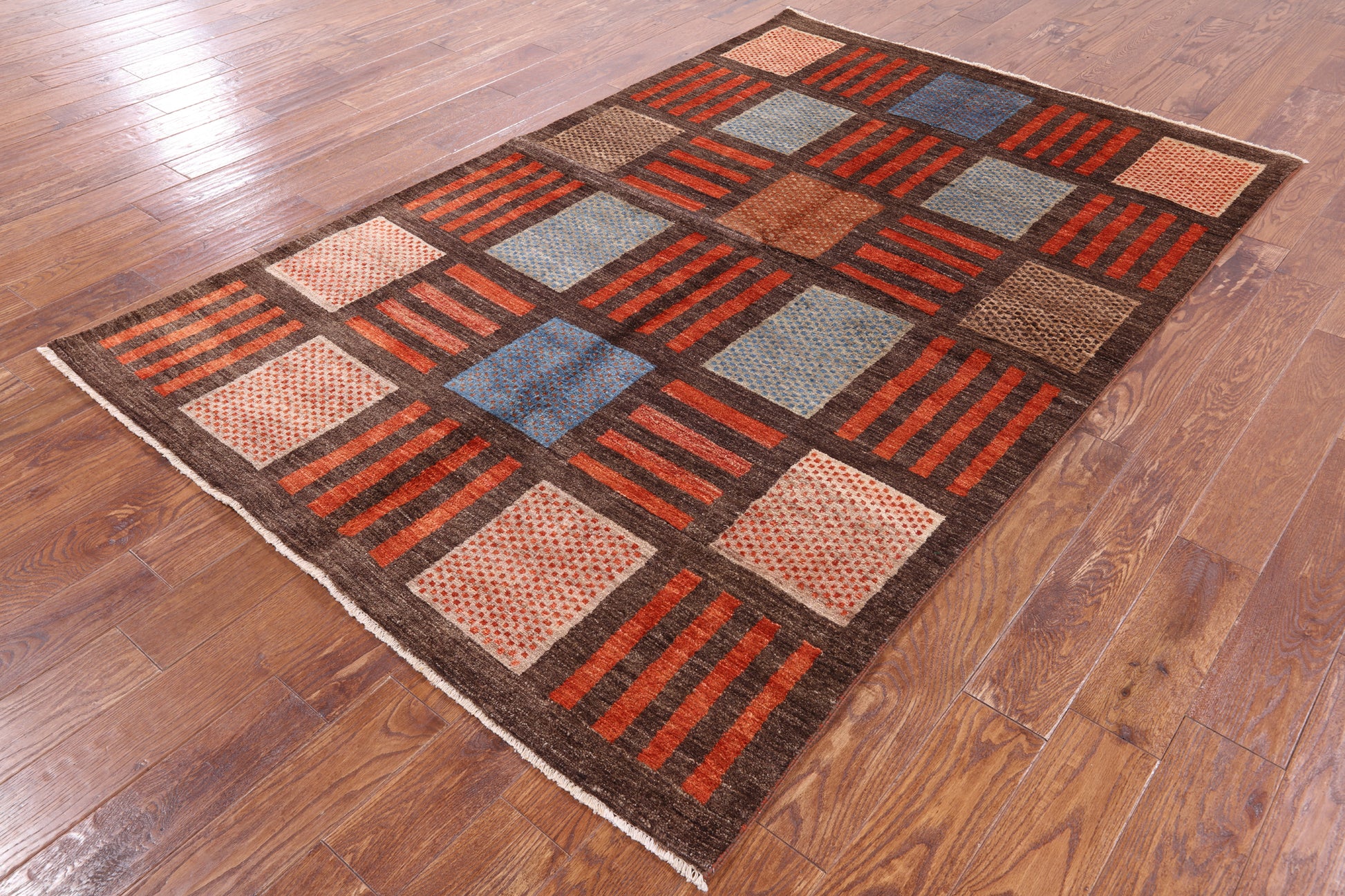 Brown Tribal Gabbeh Hand Knotted Wool Area Rug - 5' 4" X 8' 0" - Golden Nile