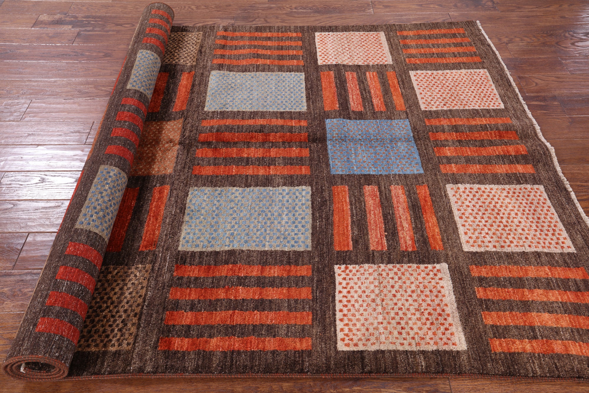 Brown Tribal Gabbeh Hand Knotted Wool Area Rug - 5' 4" X 8' 0" - Golden Nile