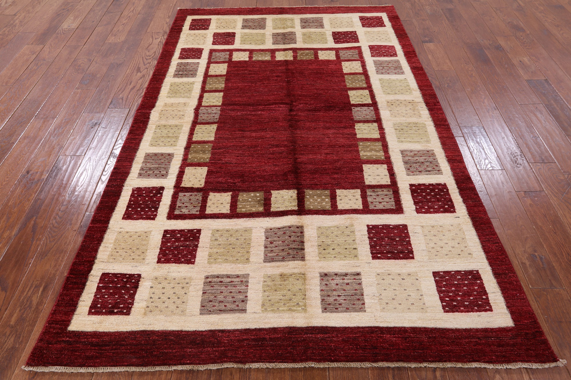 Red Persian Gabbeh Hand Knotted Wool Area Rug - 5' 8" X 8' 6" - Golden Nile