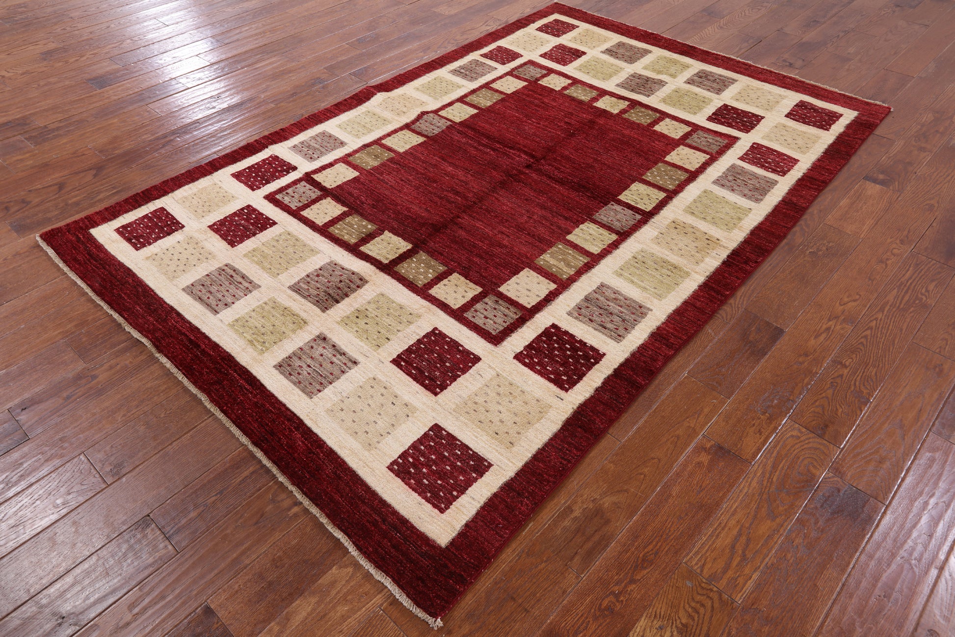 Red Persian Gabbeh Hand Knotted Wool Area Rug - 5' 8" X 8' 6" - Golden Nile