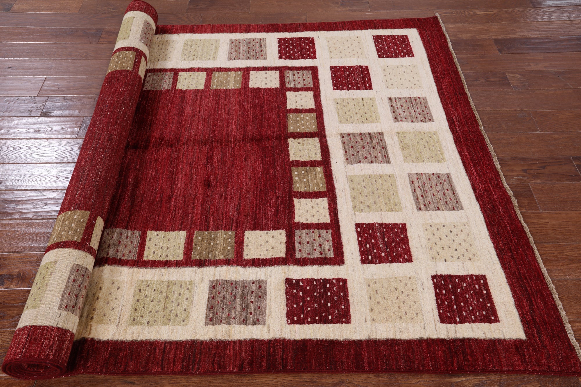 Red Persian Gabbeh Hand Knotted Wool Area Rug - 5' 8" X 8' 6" - Golden Nile