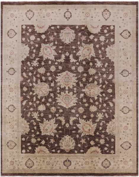 Brown Peshawar Hand Knotted Wool Rug - 8' 2" X 10' 1" - Golden Nile