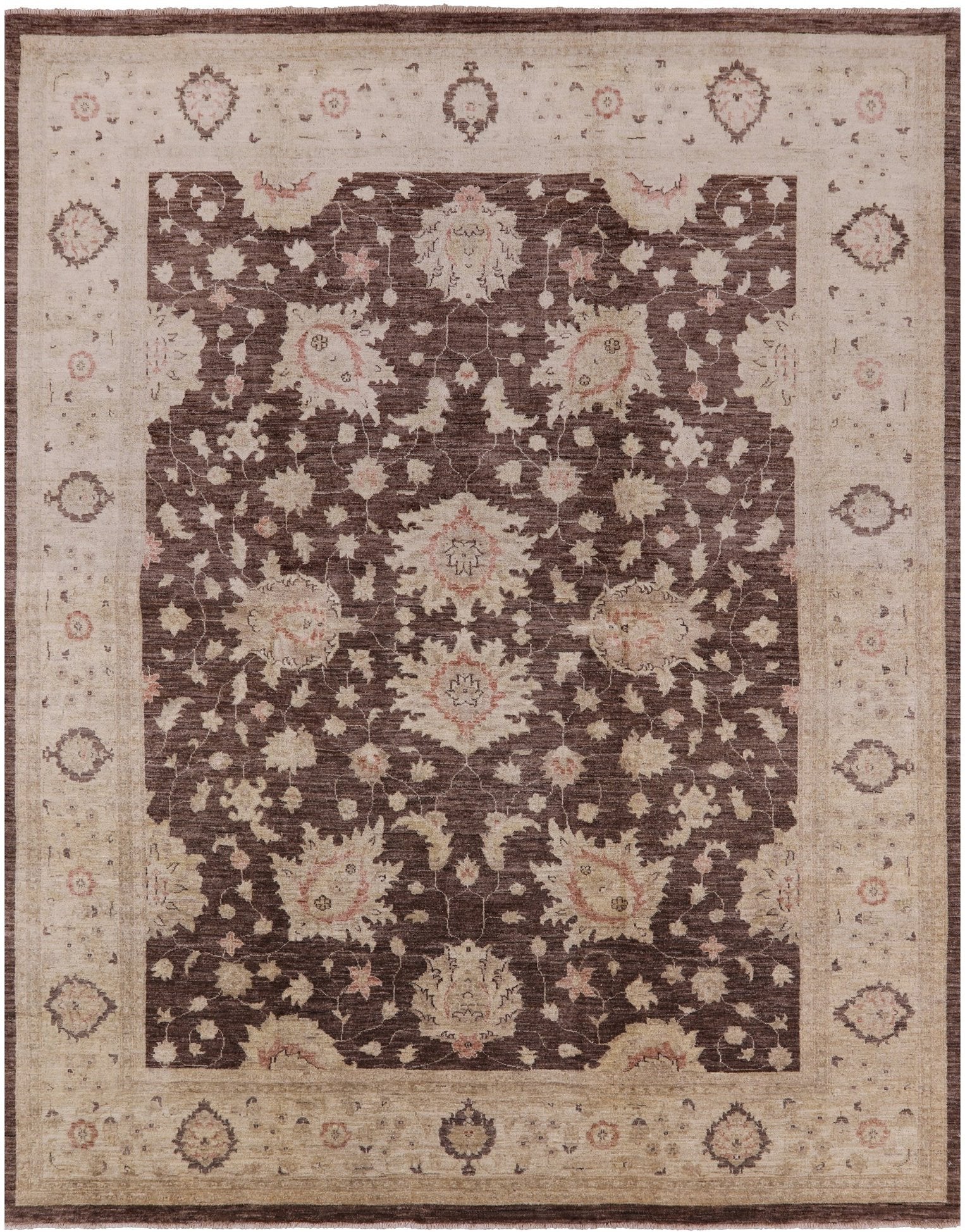 Brown Peshawar Hand Knotted Wool Rug - 8' 2" X 10' 1" - Golden Nile