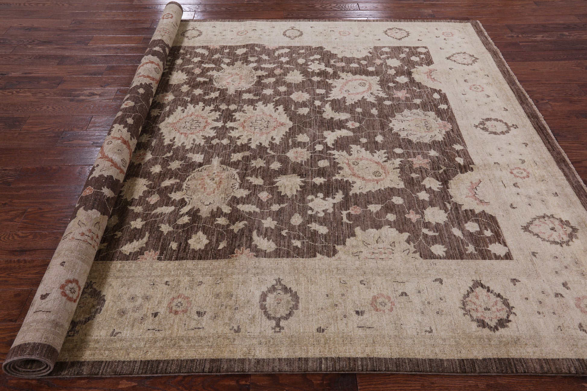 Brown Peshawar Hand Knotted Wool Rug - 8' 2" X 10' 1" - Golden Nile