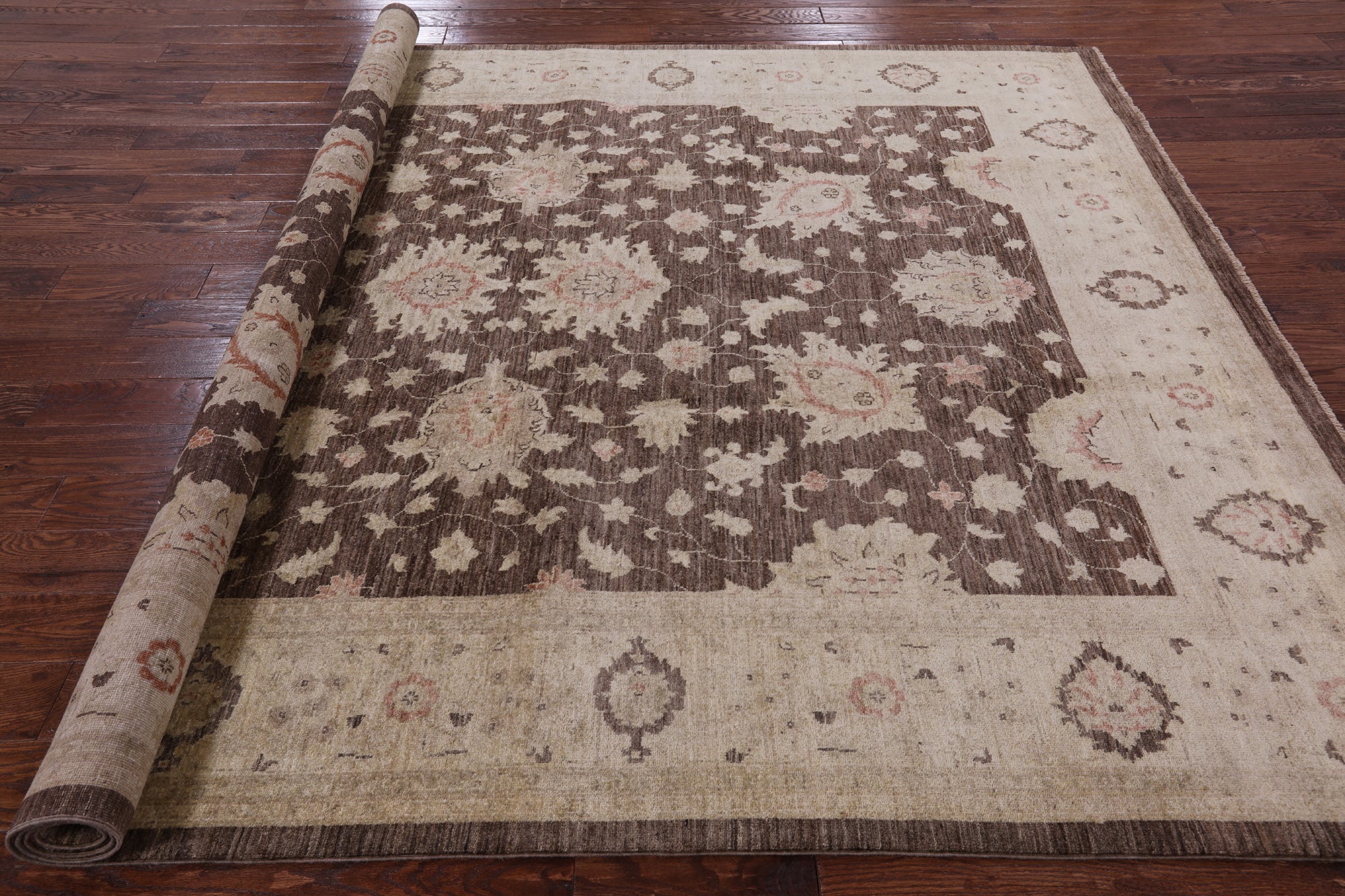 Brown Peshawar Hand Knotted Wool Rug - 8' 2" X 10' 1" - Golden Nile