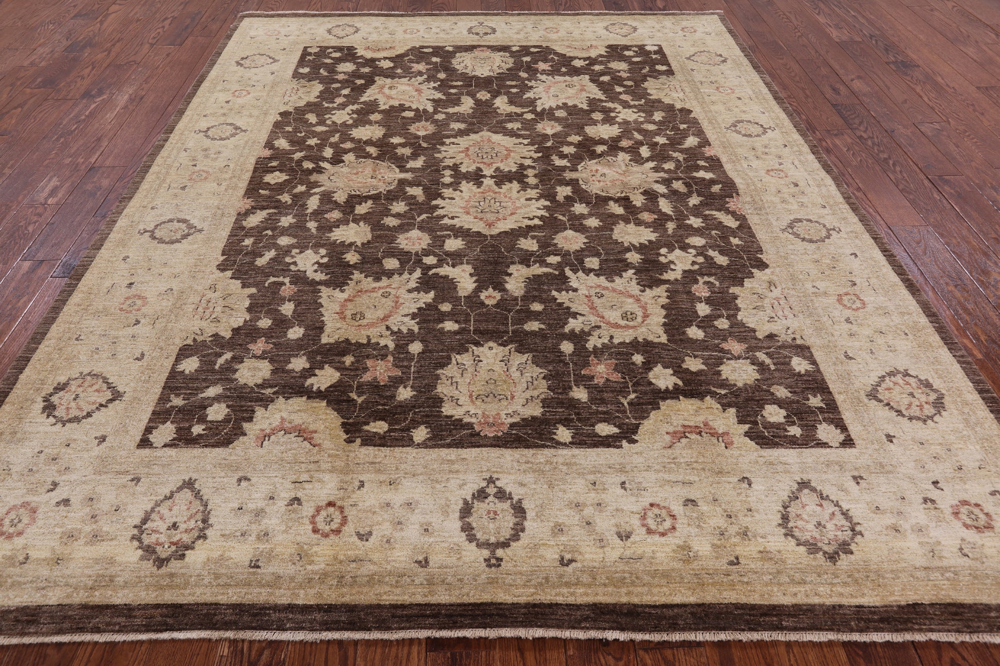 Brown Peshawar Hand Knotted Wool Rug - 8' 2" X 10' 1" - Golden Nile