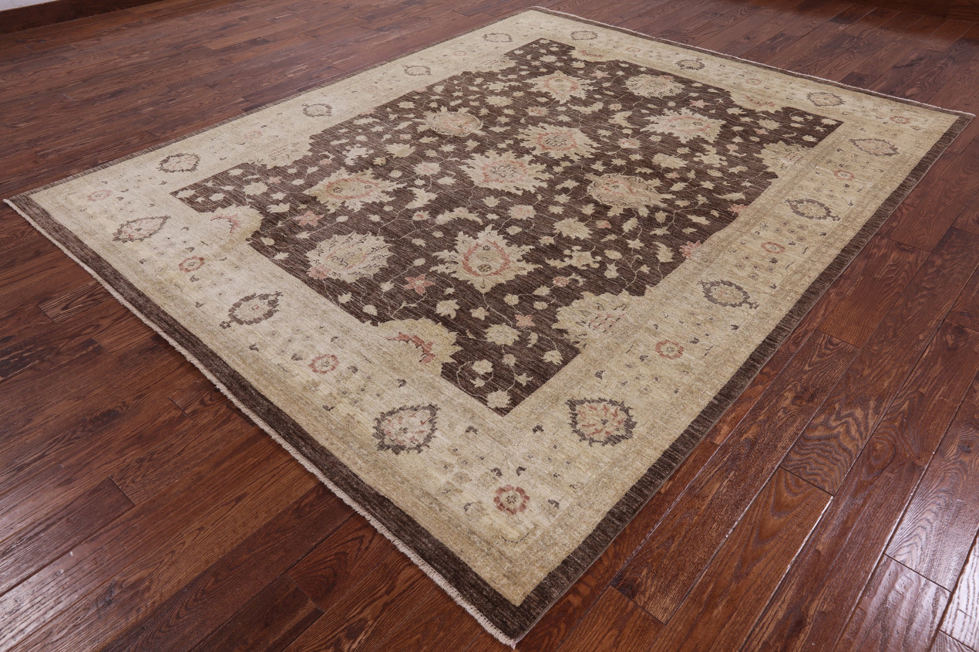 Brown Peshawar Hand Knotted Wool Rug - 8' 2" X 10' 1" - Golden Nile