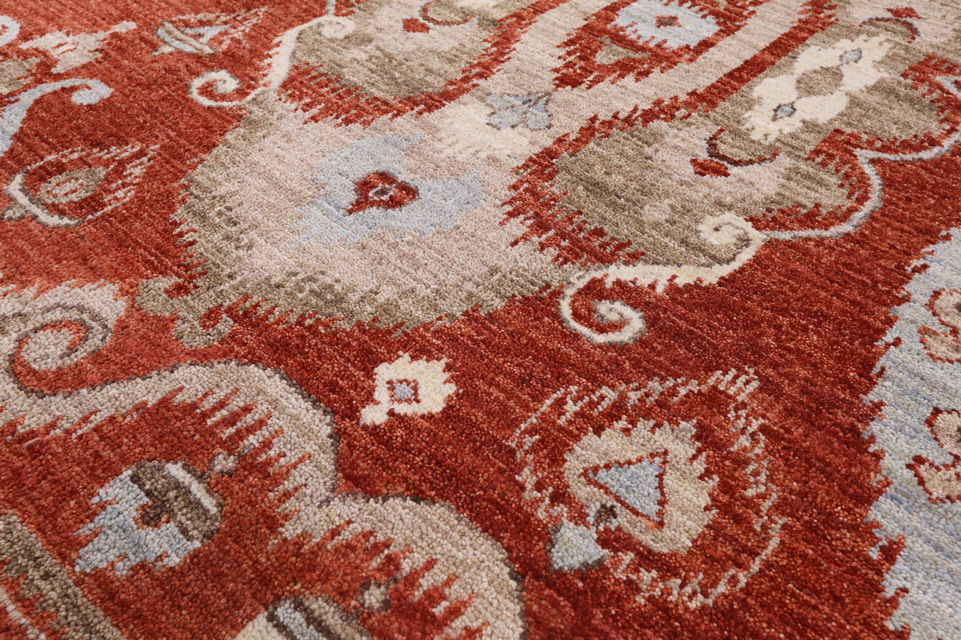 Red Ikat Hand Knotted Wool Rug - 8' 3" X 10' 3" - Golden Nile