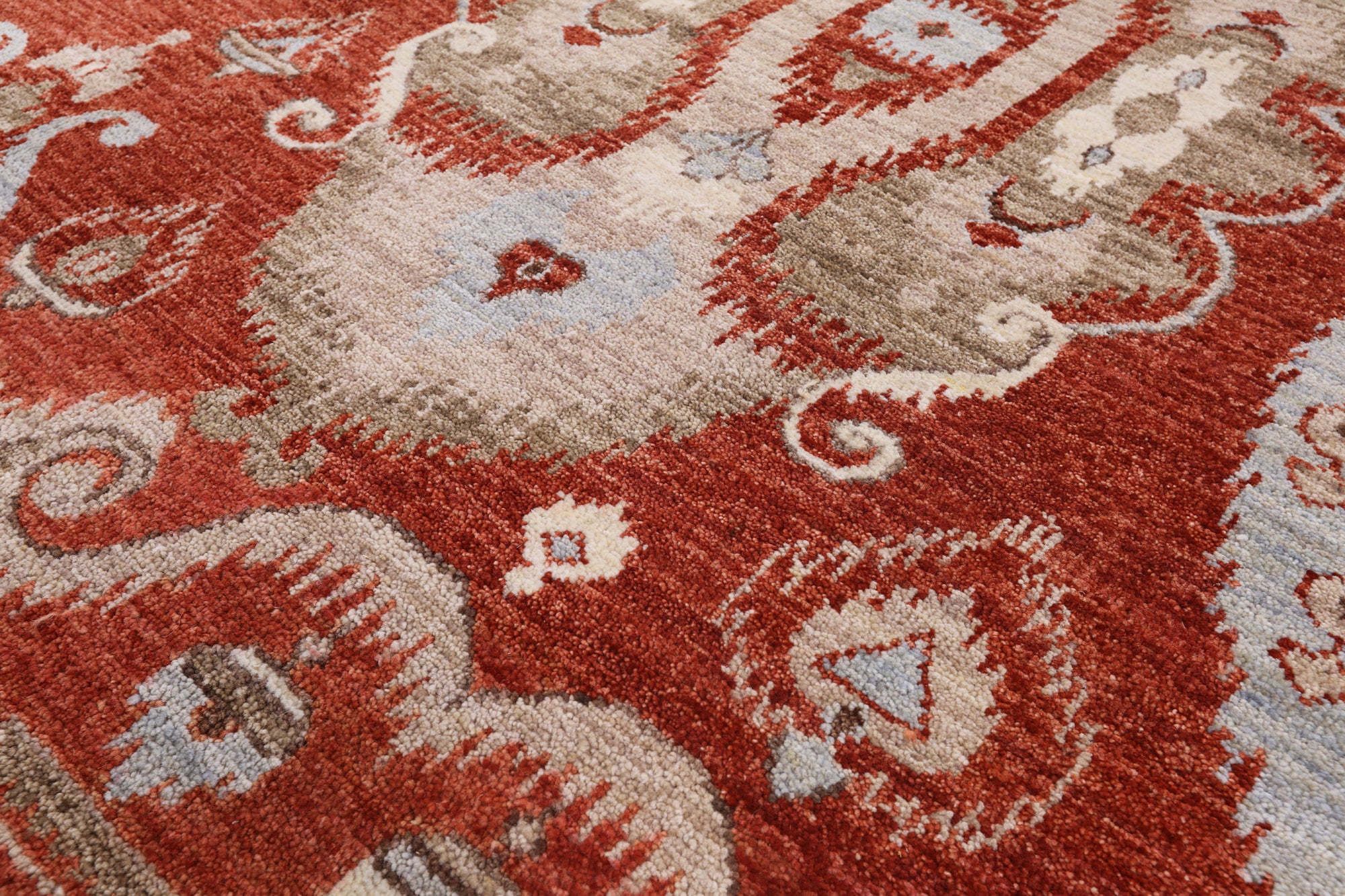 Red Ikat Hand Knotted Wool Rug - 8' 3" X 10' 3" - Golden Nile