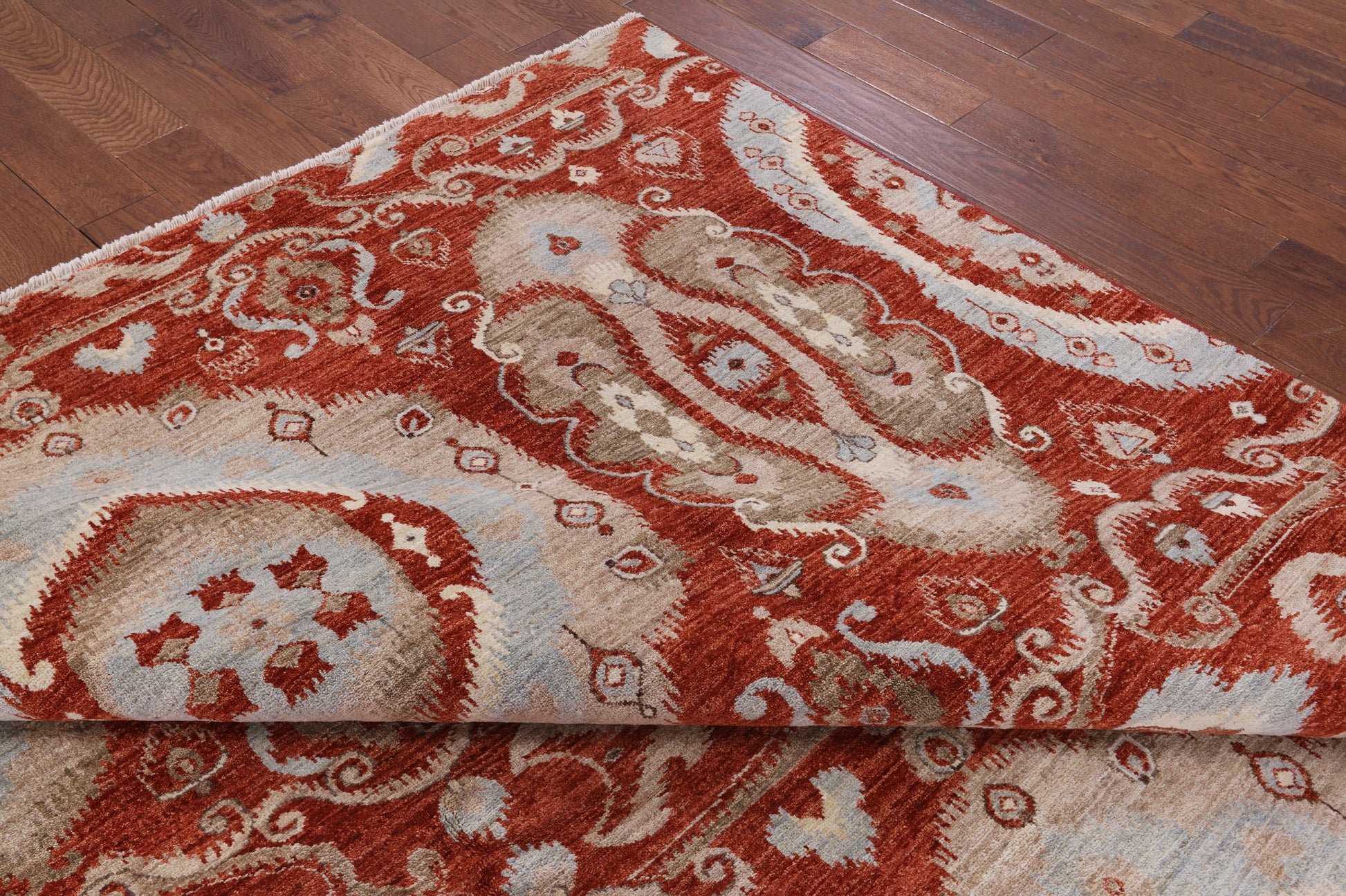 Red Ikat Hand Knotted Wool Rug - 8' 3" X 10' 3" - Golden Nile