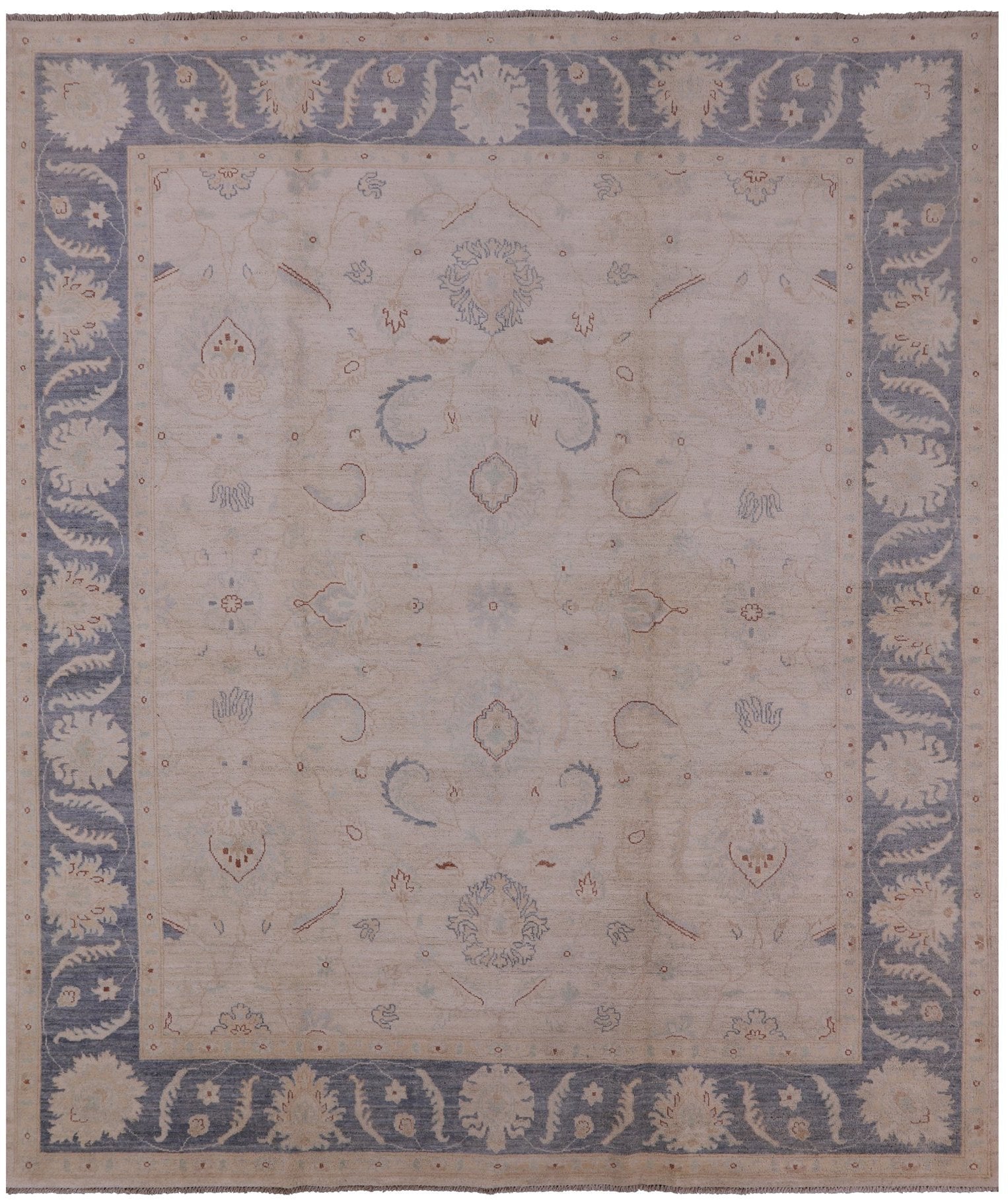 Ivory Peshawar Hand Knotted Wool Rug - 8' 5" X 9' 10" - Golden Nile
