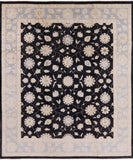 Black Chobi Peshawar Hand Knotted Wool Rug - 8' 2" X 9' 10" - Golden Nile