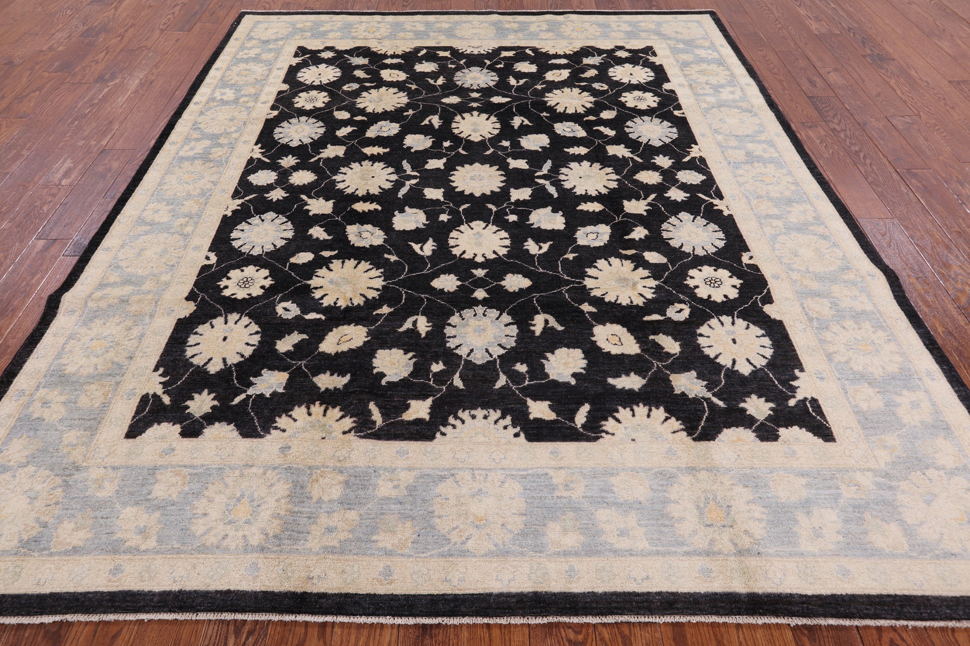 Black Chobi Peshawar Hand Knotted Wool Rug - 8' 2" X 9' 10" - Golden Nile