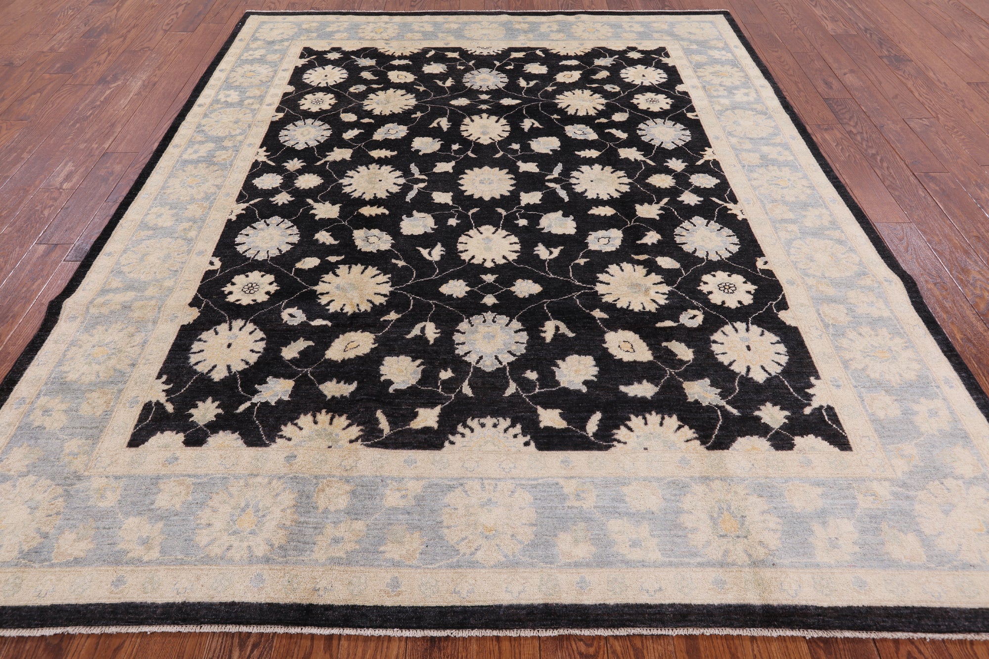 Black Chobi Peshawar Hand Knotted Wool Rug - 8' 2" X 9' 10" - Golden Nile