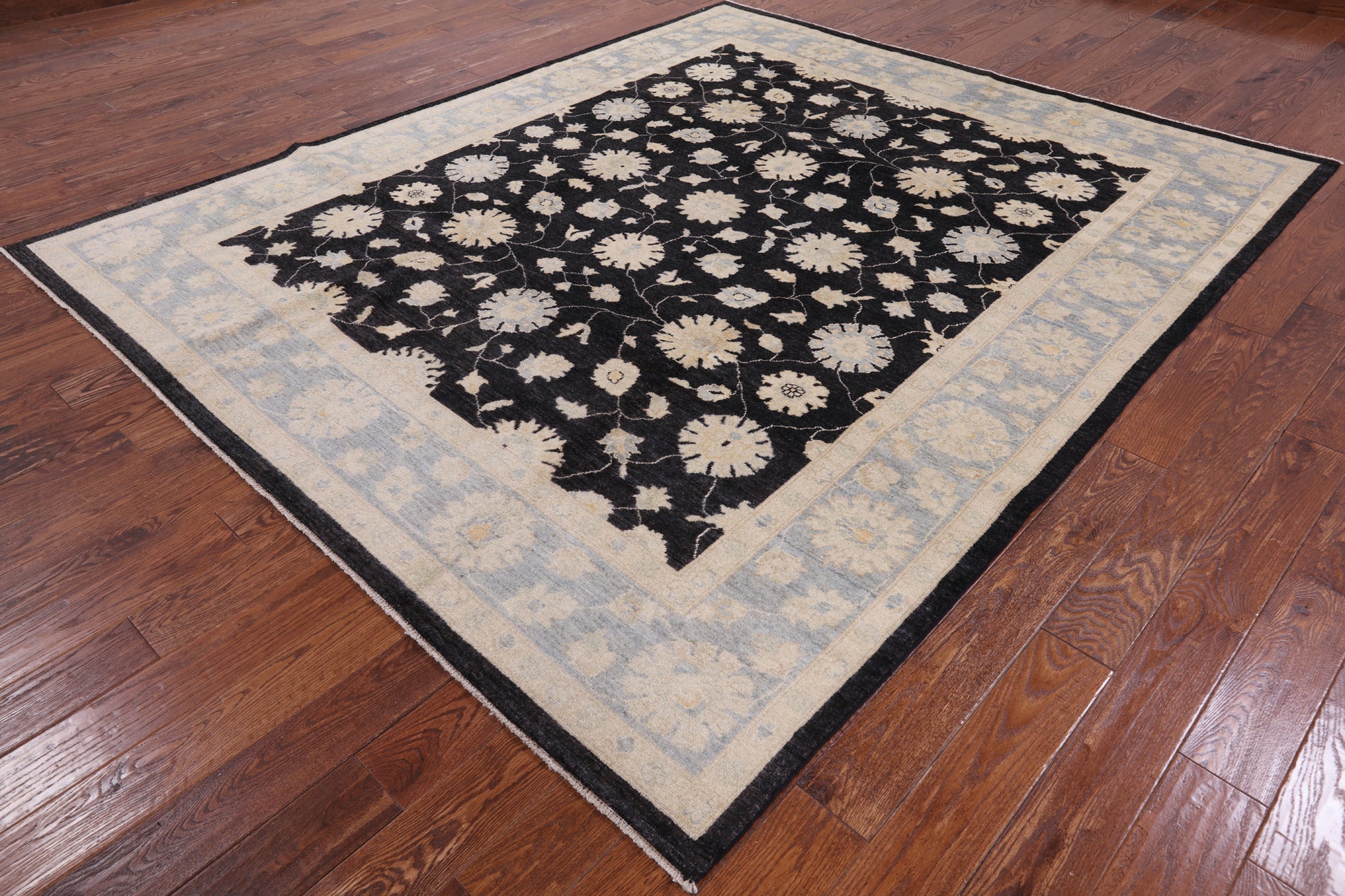 Black Chobi Peshawar Hand Knotted Wool Rug - 8' 2" X 9' 10" - Golden Nile
