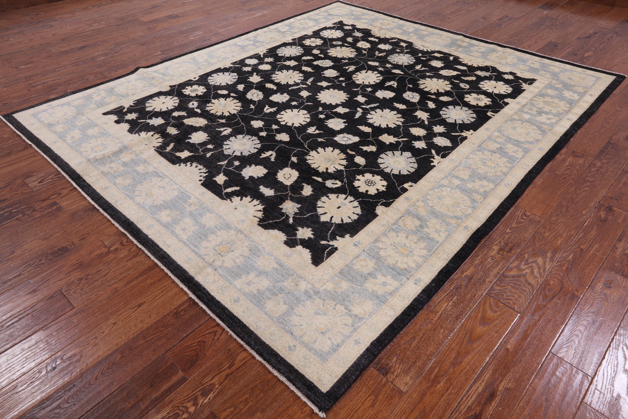 Black Chobi Peshawar Hand Knotted Wool Rug - 8' 2" X 9' 10" - Golden Nile