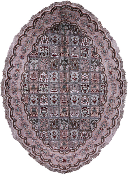 Oval Persian Kashan Handmade Silk Rug - 7' 0" X 10' 0" - Golden Nile