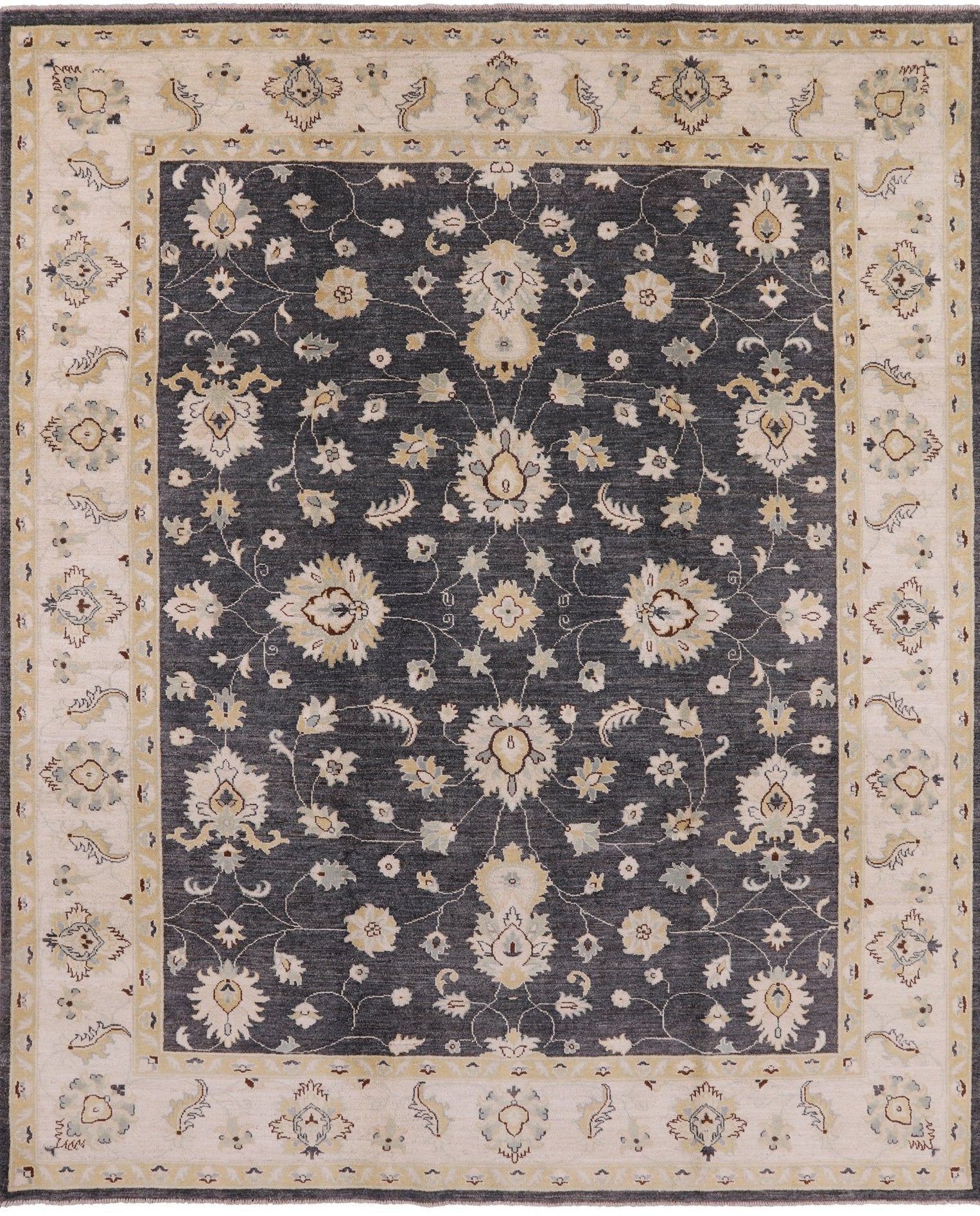 Grey Chobi Peshawar Hand Knotted Wool Rug - 8' 1" X 9' 9" - Golden Nile