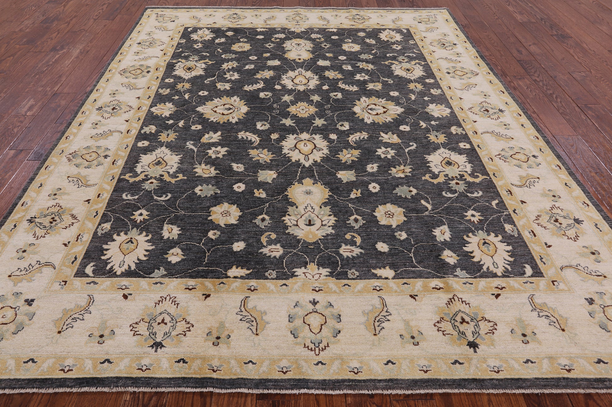 Grey Chobi Peshawar Hand Knotted Wool Rug - 8' 1" X 9' 9" - Golden Nile