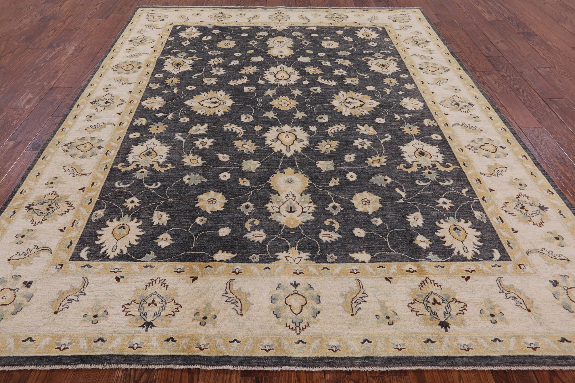 Grey Chobi Peshawar Hand Knotted Wool Rug - 8' 1" X 9' 9" - Golden Nile