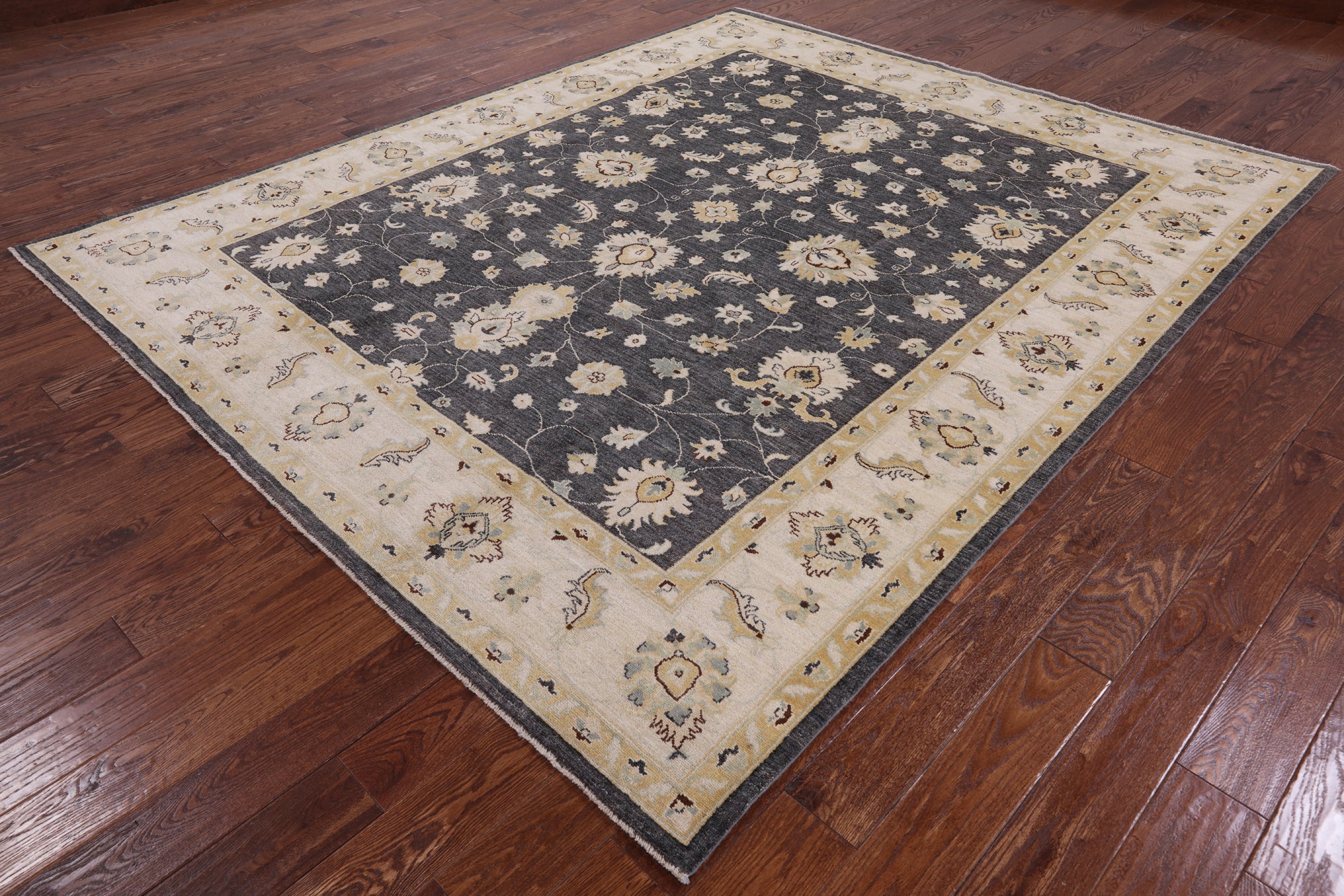 Grey Chobi Peshawar Hand Knotted Wool Rug - 8' 1" X 9' 9" - Golden Nile