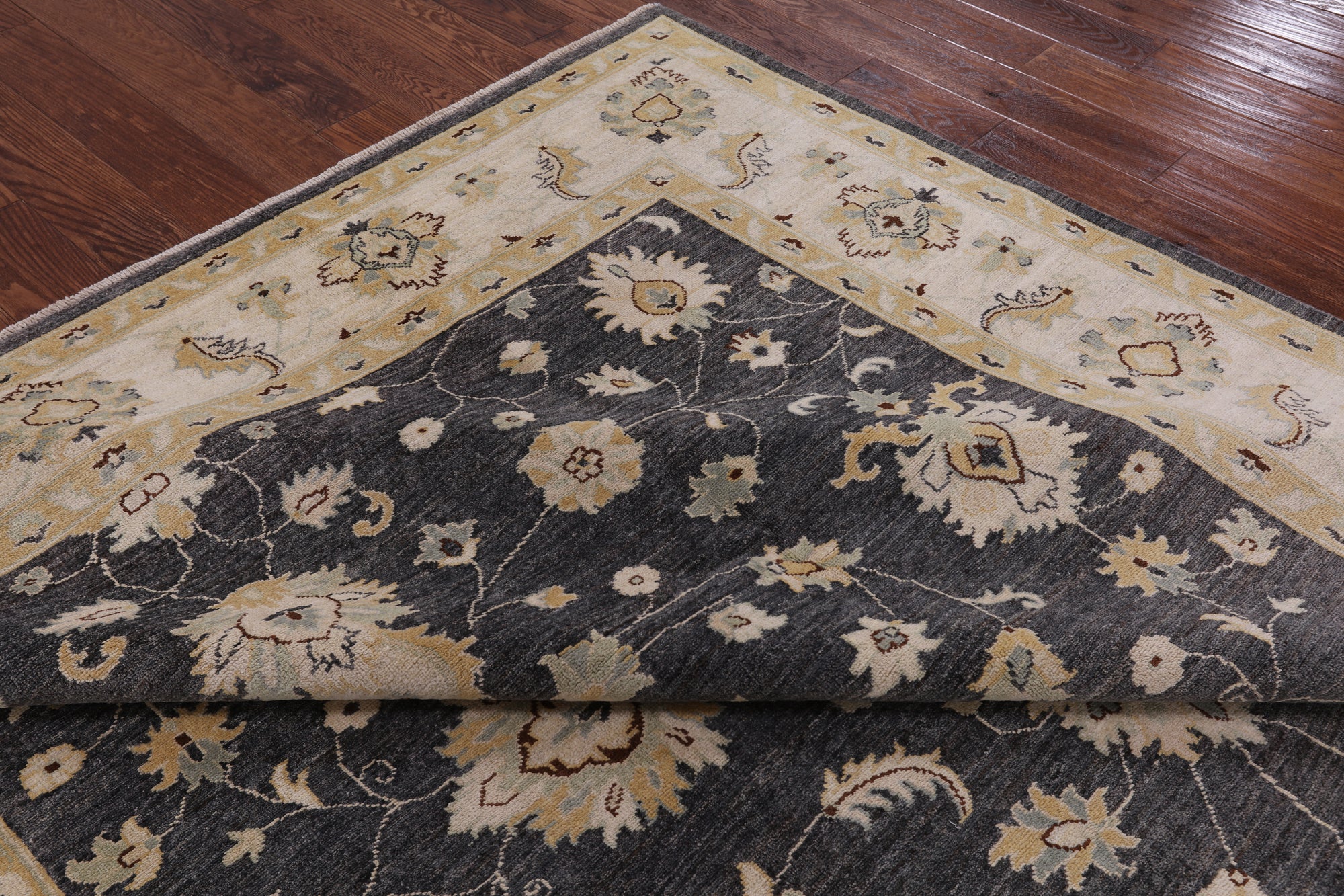 Grey Chobi Peshawar Hand Knotted Wool Rug - 8' 1" X 9' 9" - Golden Nile