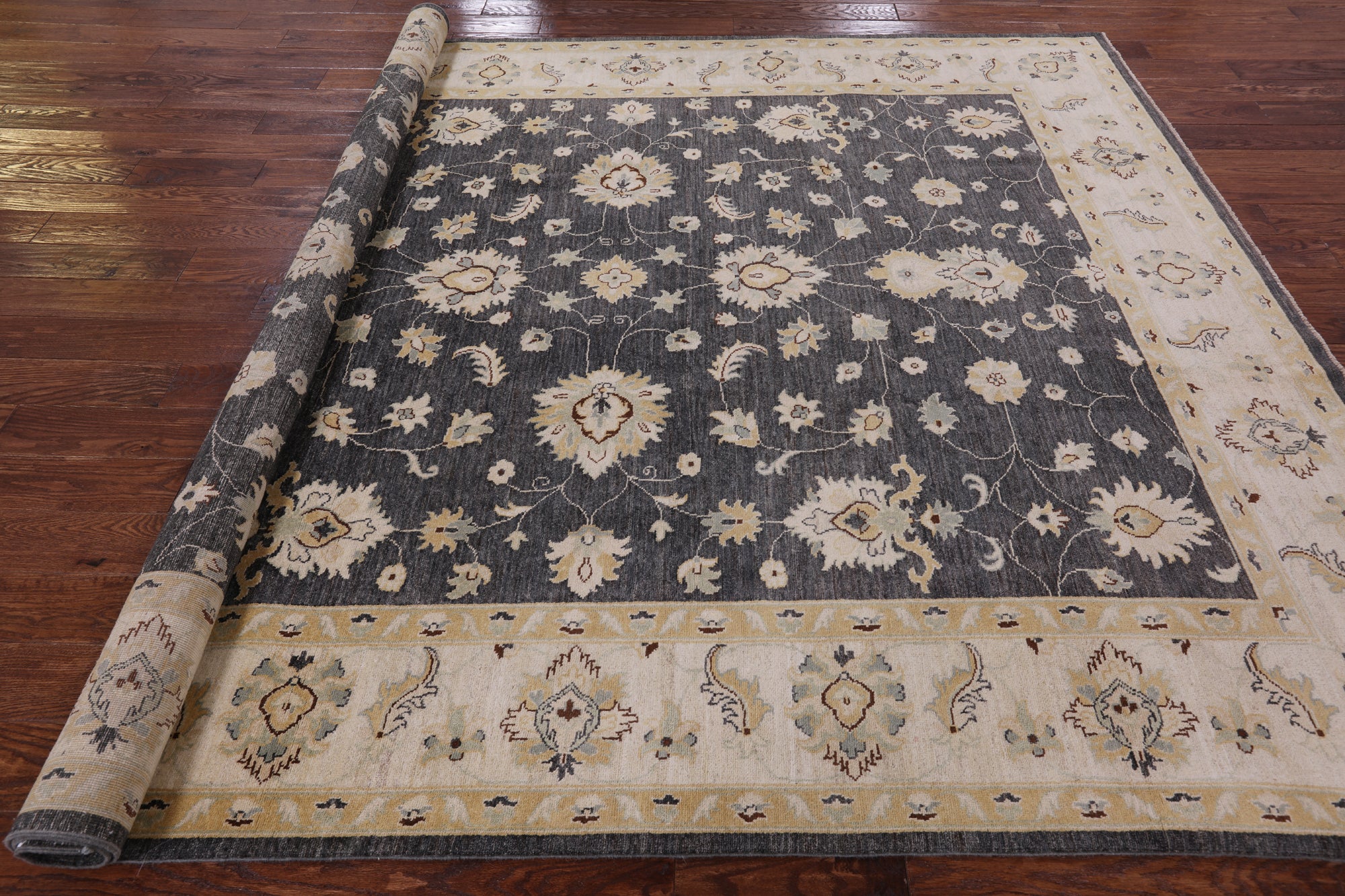 Grey Chobi Peshawar Hand Knotted Wool Rug - 8' 1" X 9' 9" - Golden Nile