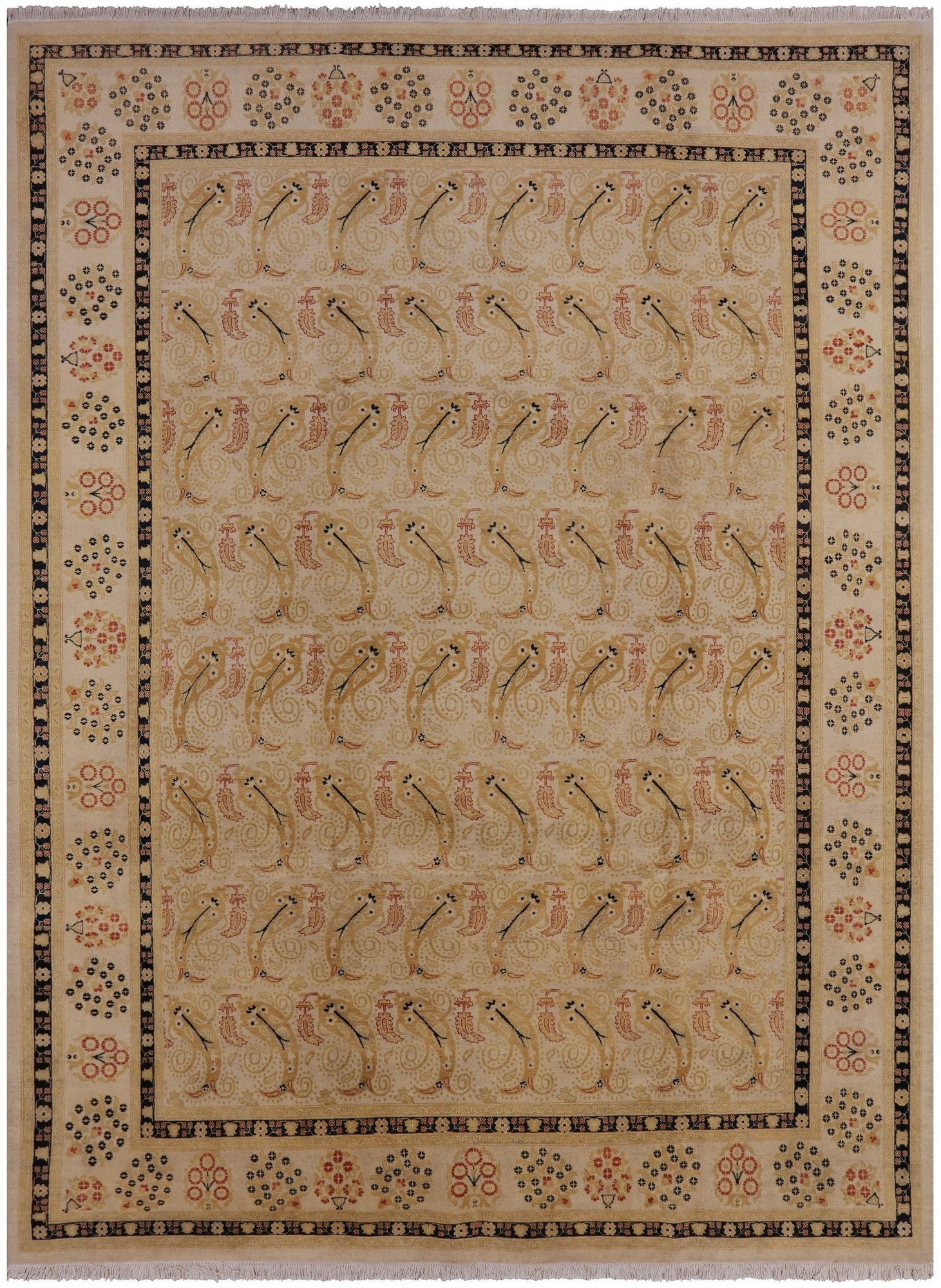 Ivory William Morris Handmade Wool Area Rug - 9' 1" X 12' 2" - Golden Nile