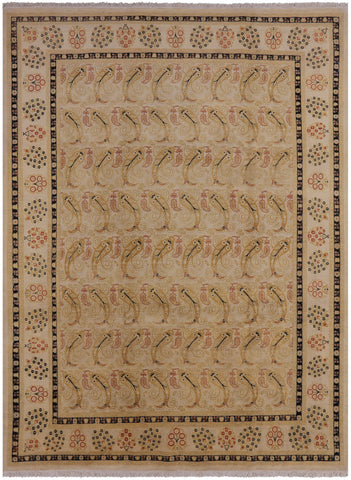 Ivory William Morris Handmade Wool Area Rug - 9' 1