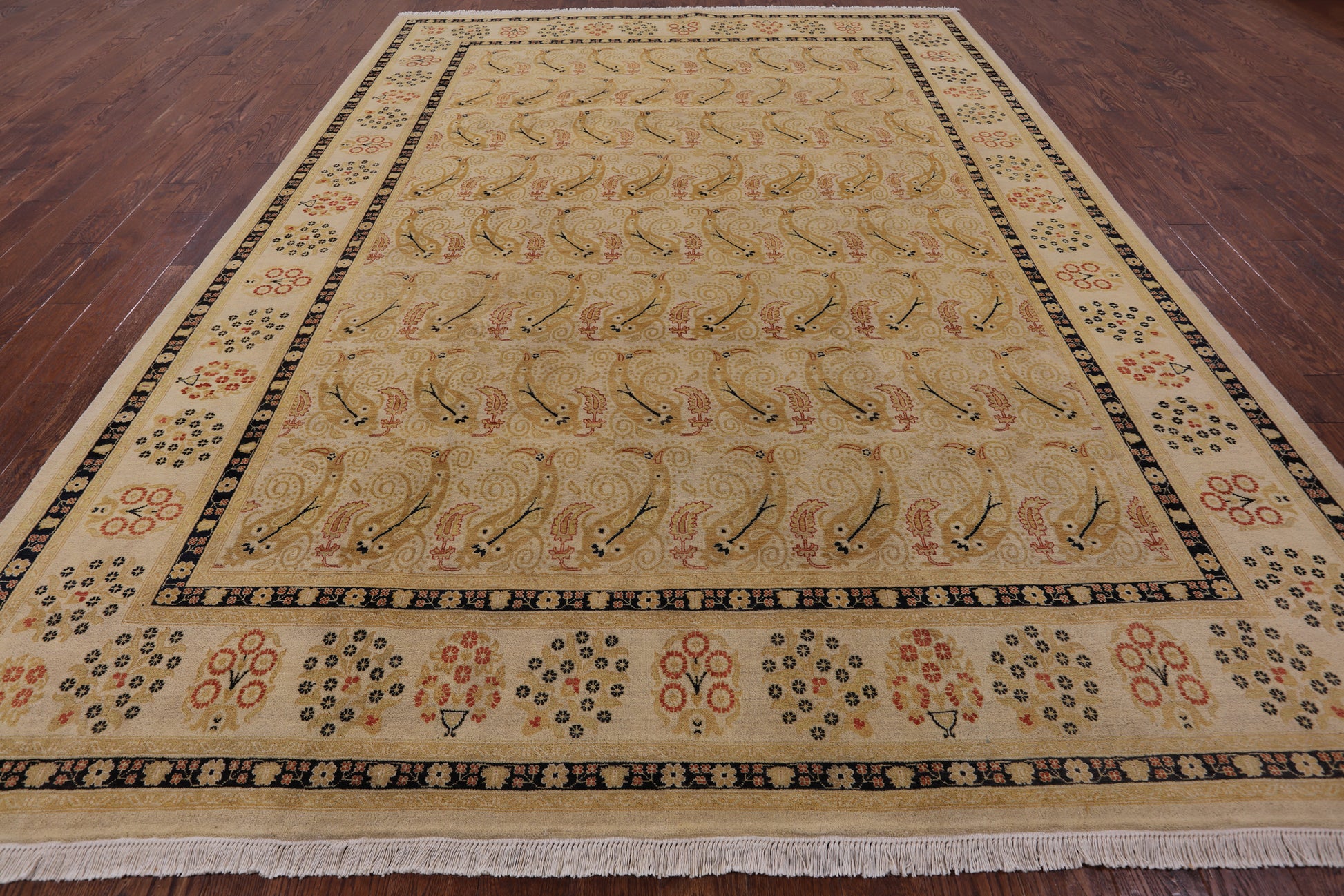 Ivory William Morris Handmade Wool Area Rug - 9' 1" X 12' 2" - Golden Nile