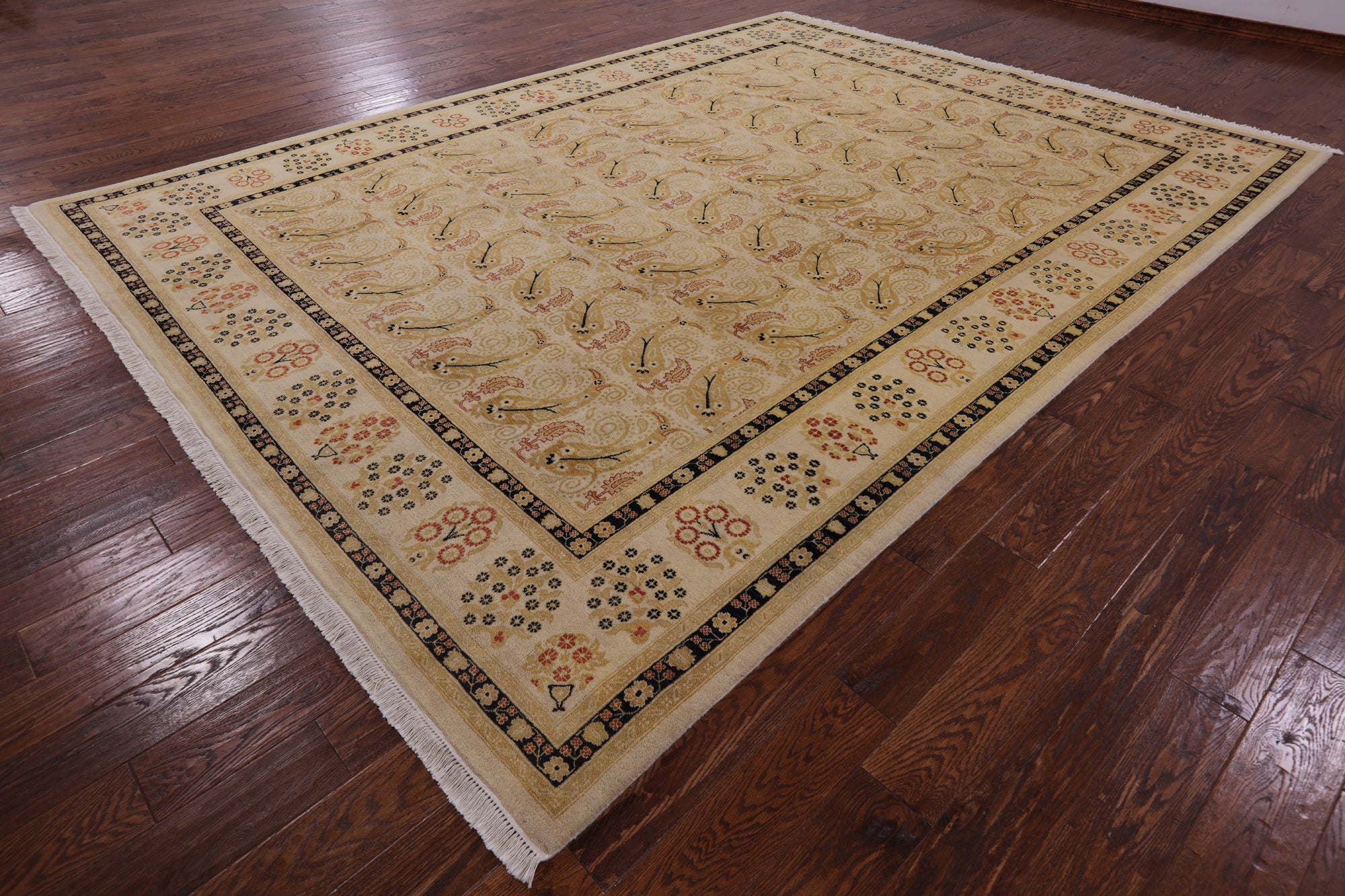 Ivory William Morris Handmade Wool Area Rug - 9' 1" X 12' 2" - Golden Nile