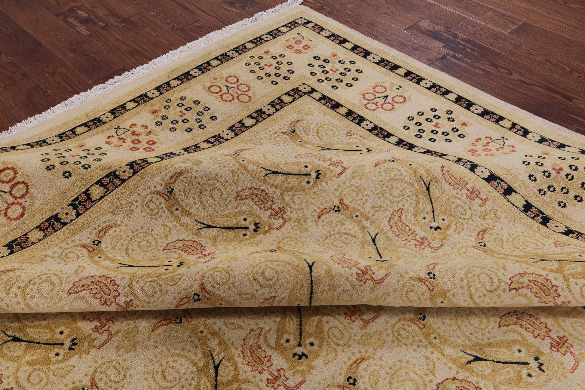 Ivory William Morris Handmade Wool Area Rug - 9' 1" X 12' 2" - Golden Nile