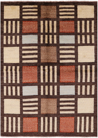 Brown Tribal Gabbeh Hand Knotted Wool Rug - 5' 8