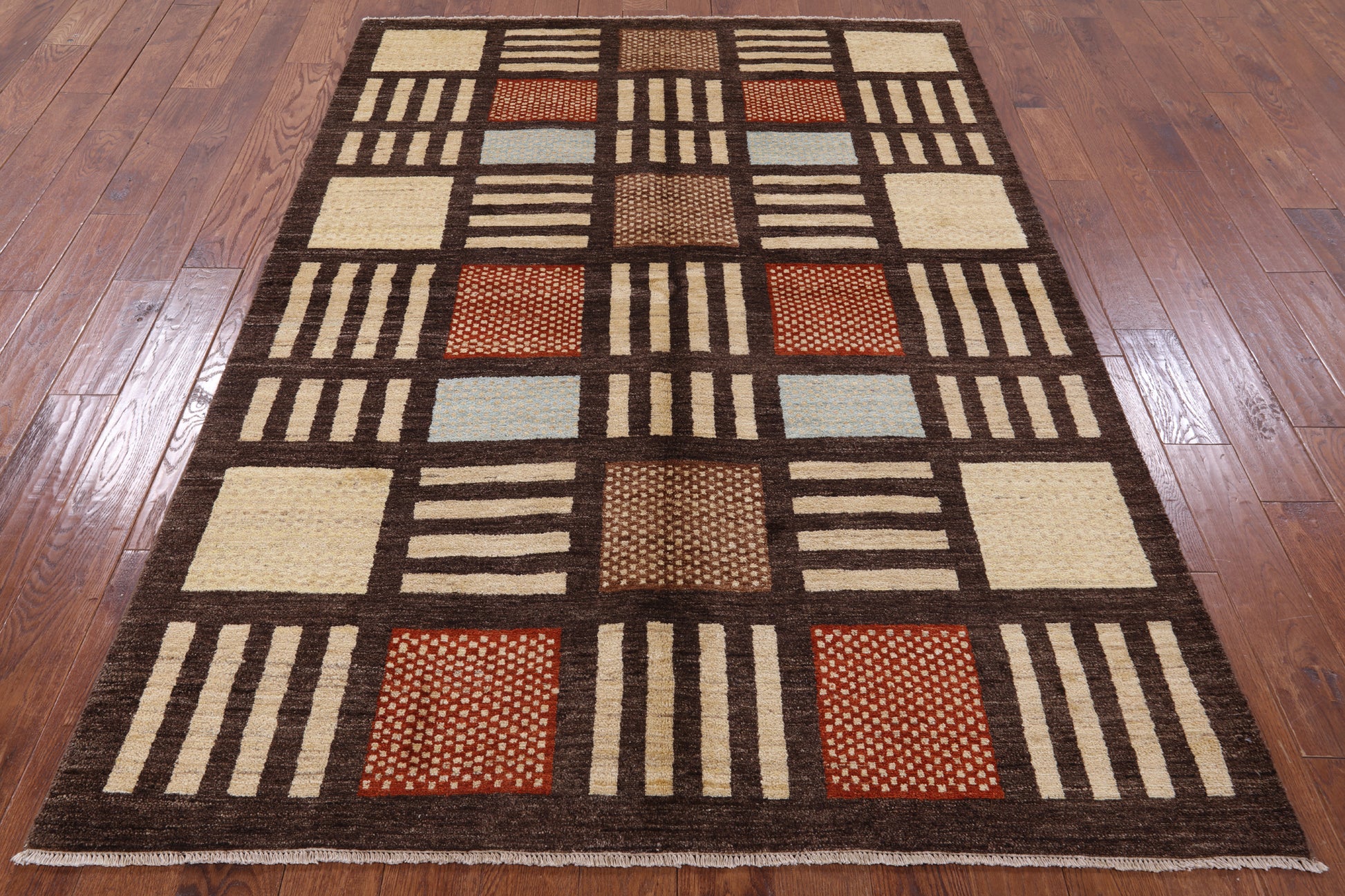 Brown Tribal Gabbeh Hand Knotted Wool Rug - 5' 8" X 7' 10" - Golden Nile