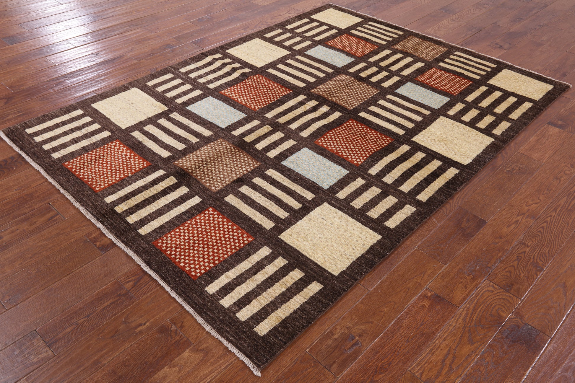 Brown Tribal Gabbeh Hand Knotted Wool Rug - 5' 8" X 7' 10" - Golden Nile