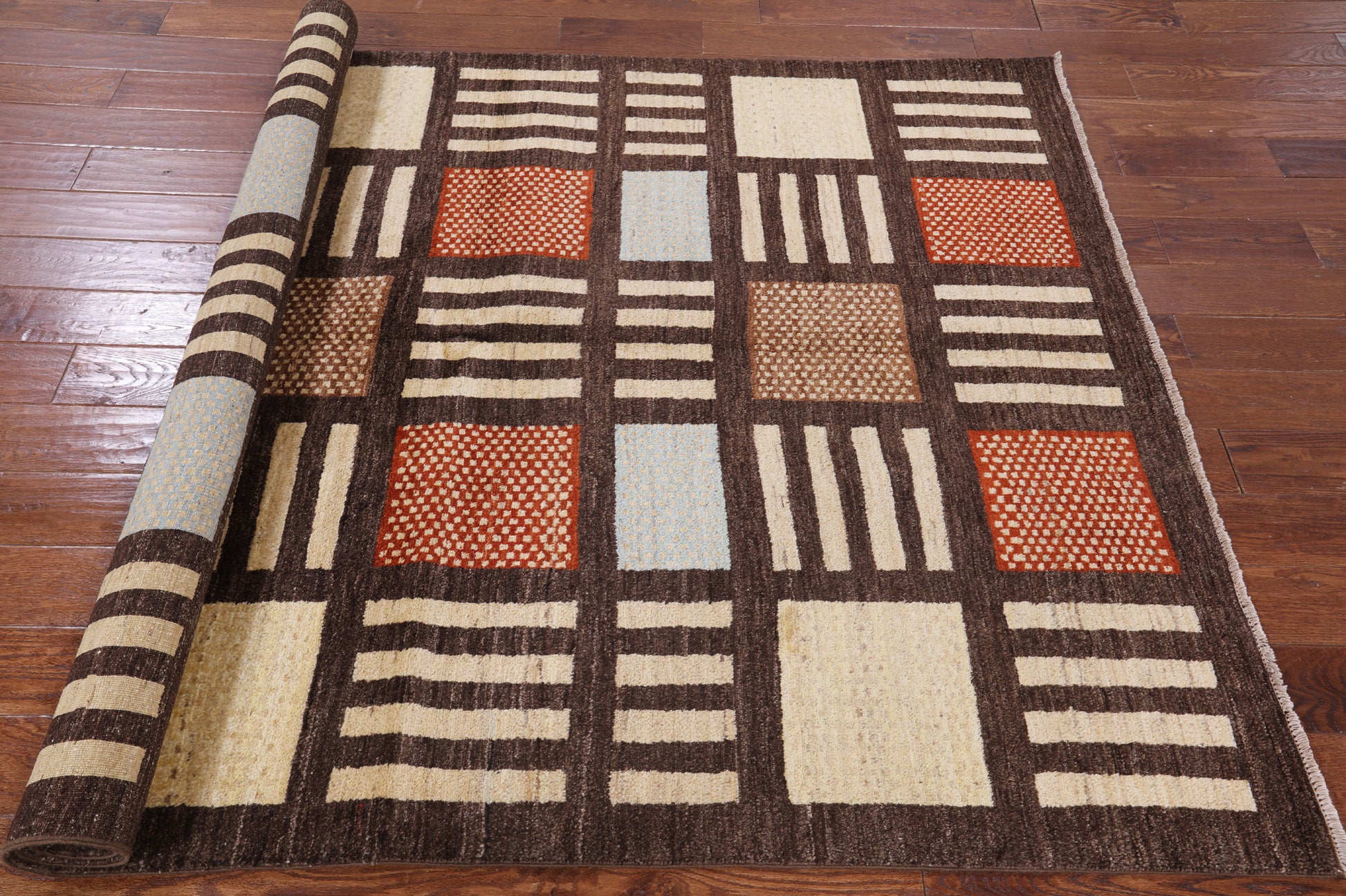 Brown Tribal Gabbeh Hand Knotted Wool Rug - 5' 8" X 7' 10" - Golden Nile