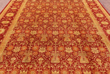 Red Chobi Peshawar Hand Knotted Rug - 9' 1" X 12' 3" - Golden Nile