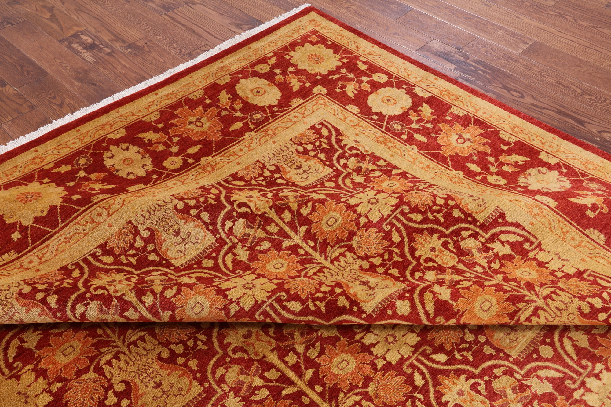 Red Chobi Peshawar Hand Knotted Rug - 9' 1" X 12' 3" - Golden Nile