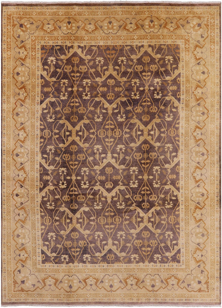 Brown Chobi Peshawar Hand Knotted Rug - 9' 1" X 12' 3" - Golden Nile