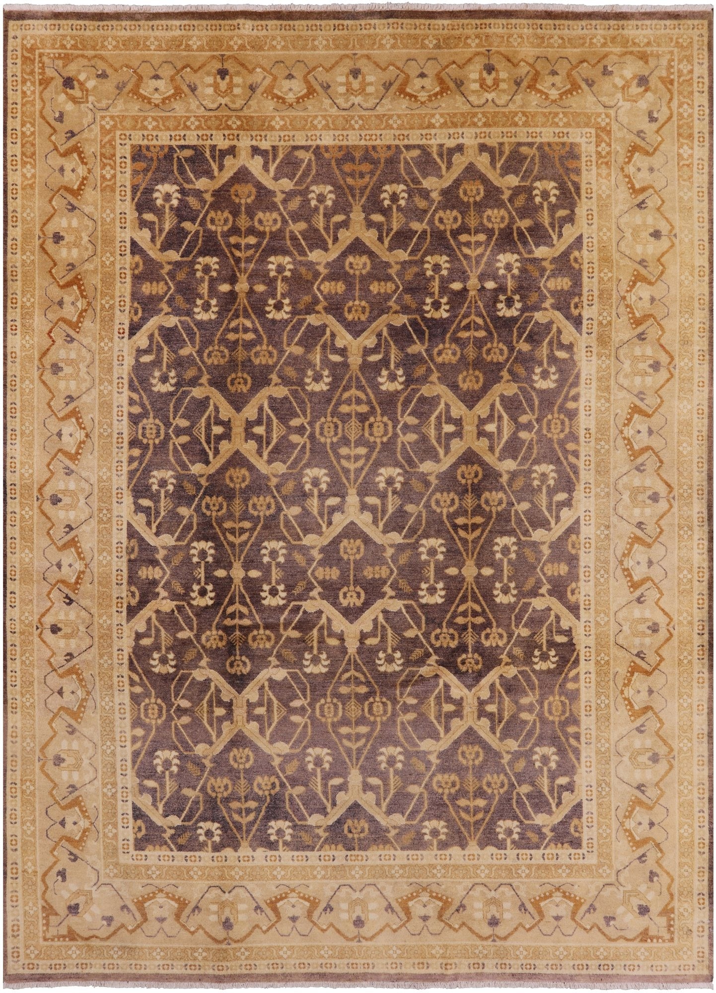 Brown Chobi Peshawar Hand Knotted Rug - 9' 1" X 12' 3" - Golden Nile