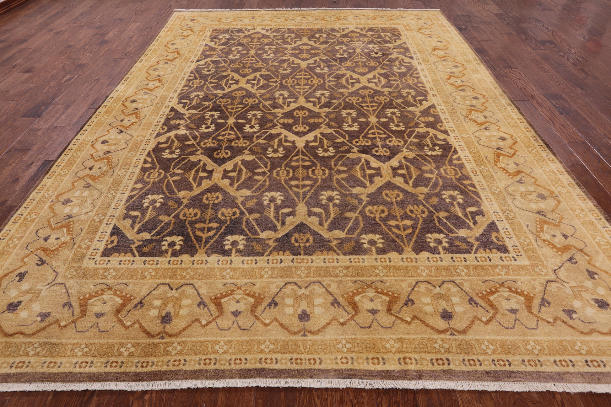 Brown Chobi Peshawar Hand Knotted Rug - 9' 1" X 12' 3" - Golden Nile