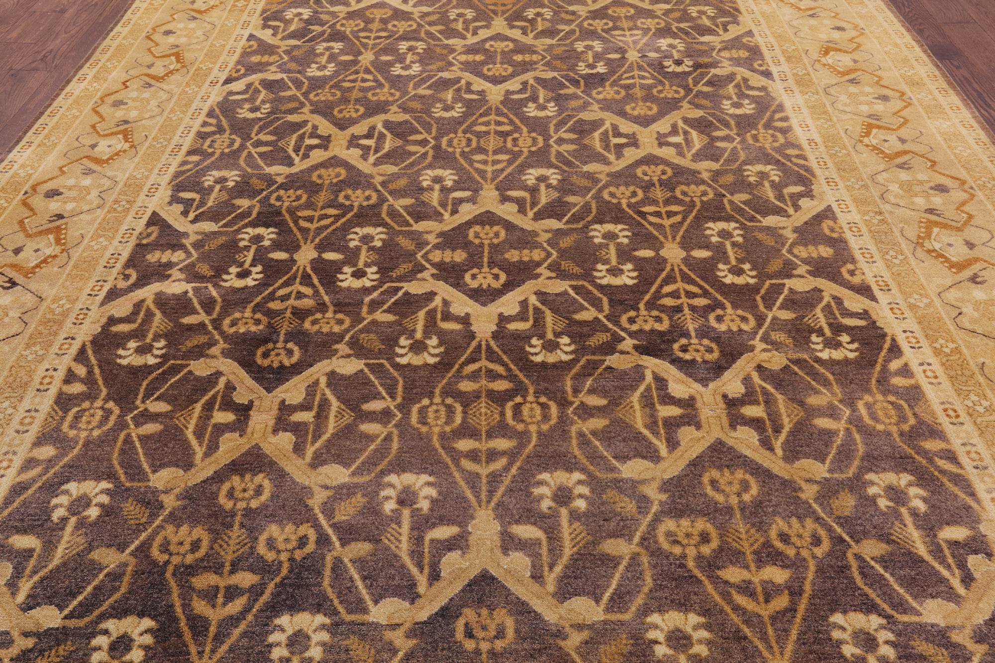 Brown Chobi Peshawar Hand Knotted Rug - 9' 1" X 12' 3" - Golden Nile