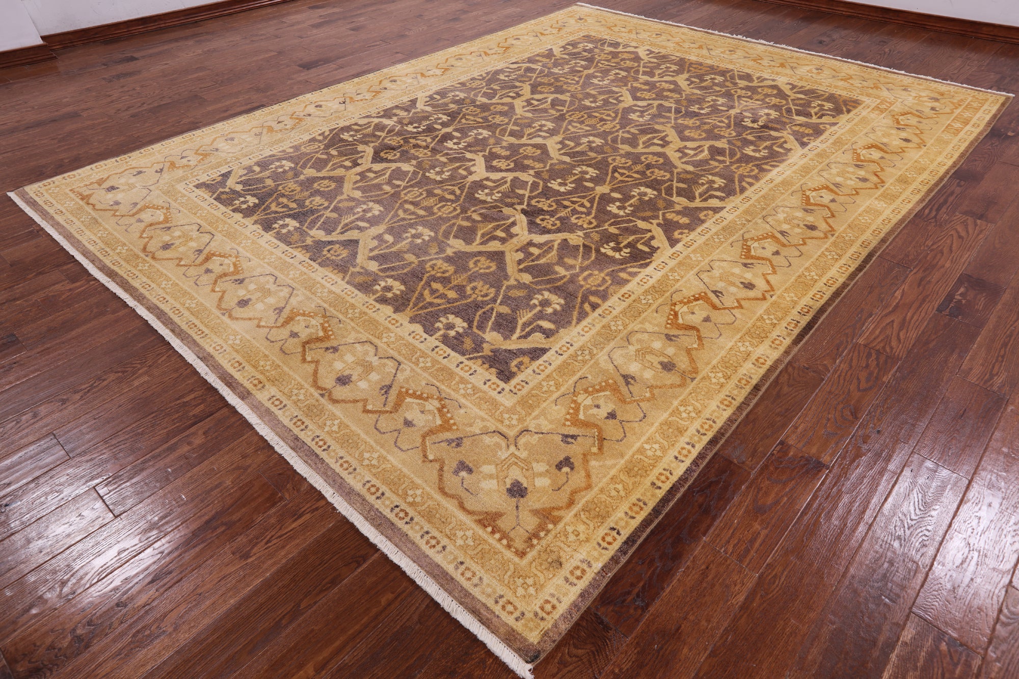 Brown Chobi Peshawar Hand Knotted Rug - 9' 1" X 12' 3" - Golden Nile