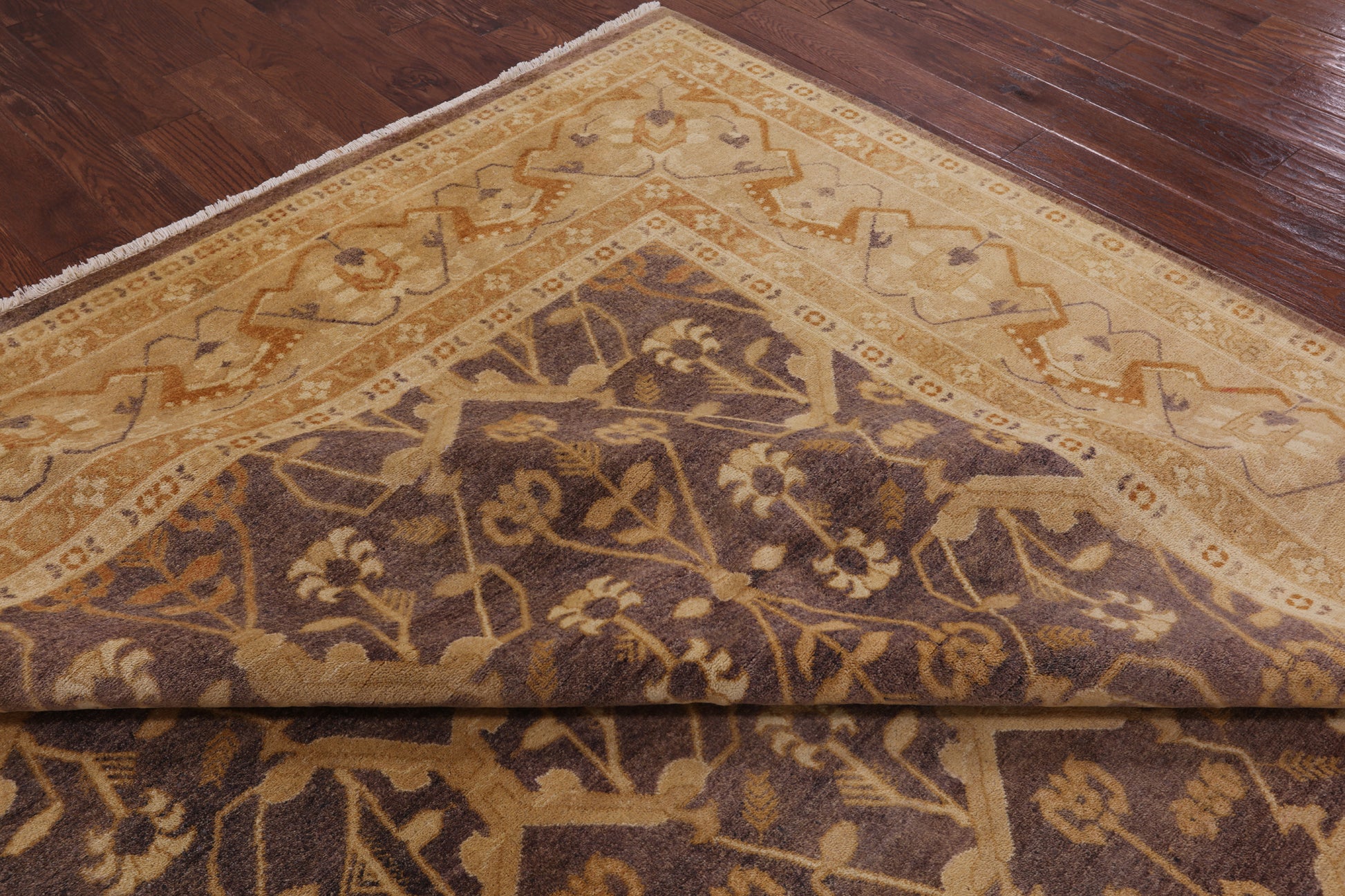 Brown Chobi Peshawar Hand Knotted Rug - 9' 1" X 12' 3" - Golden Nile