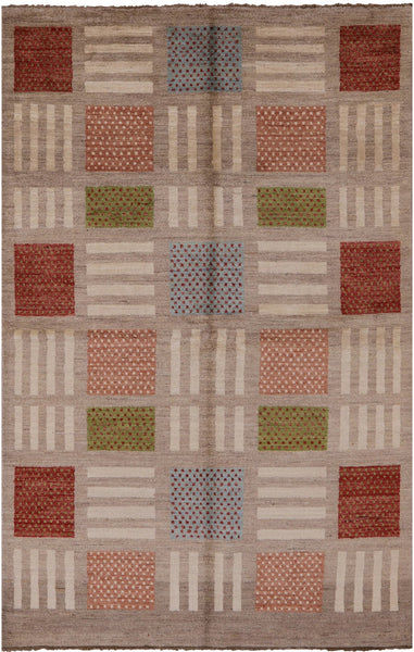 Tribal Gabbeh Hand Knotted Wool Rug - 5' 7" X 8' 8" - Golden Nile