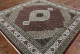 8 X 8 Square Maroon Tabriz Hand Knotted Wool & Silk Area Rug - Golden Nile